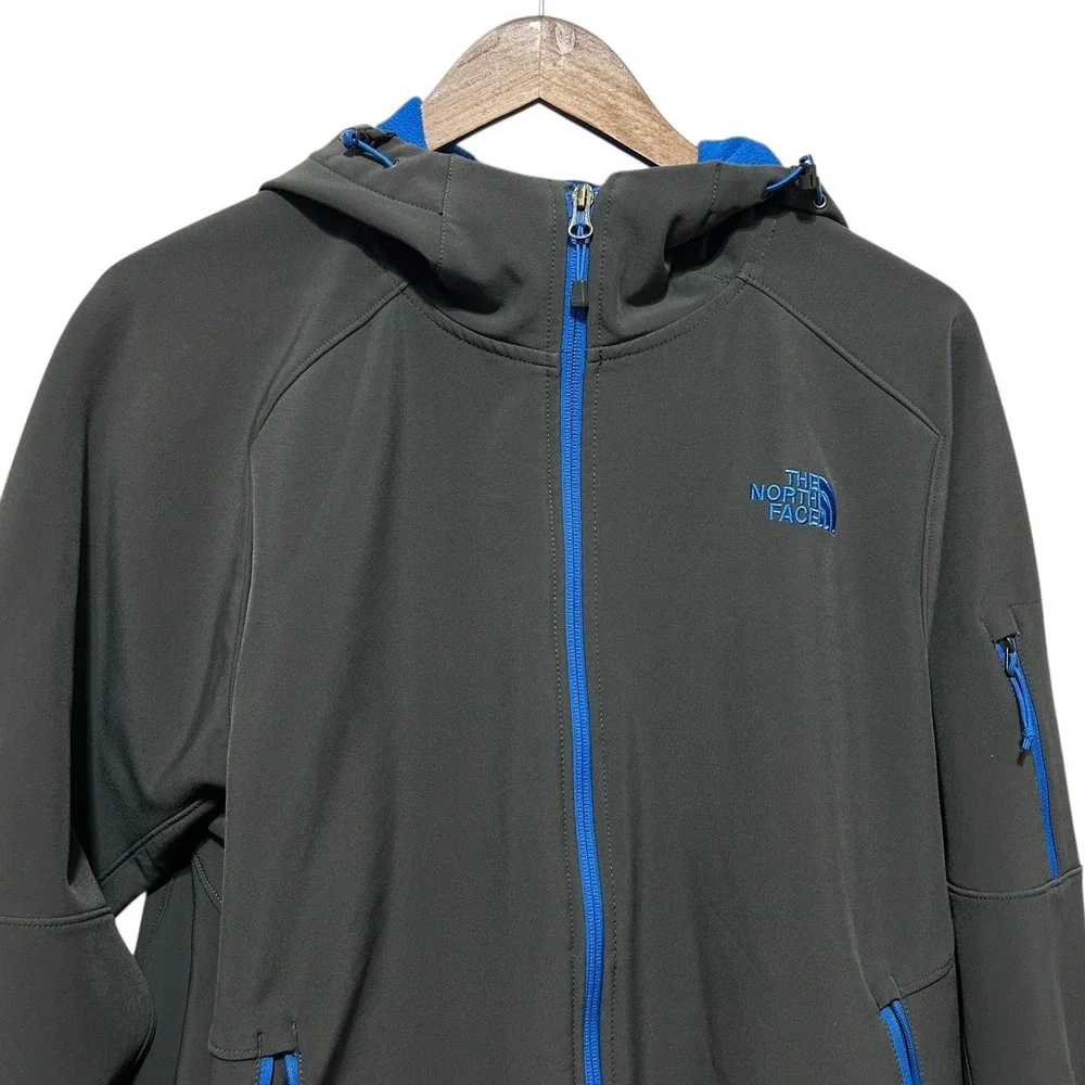 The‎ North Face Men Softshell Jacket L Gray Blue Hood Windproof Outdoor Gorpcore